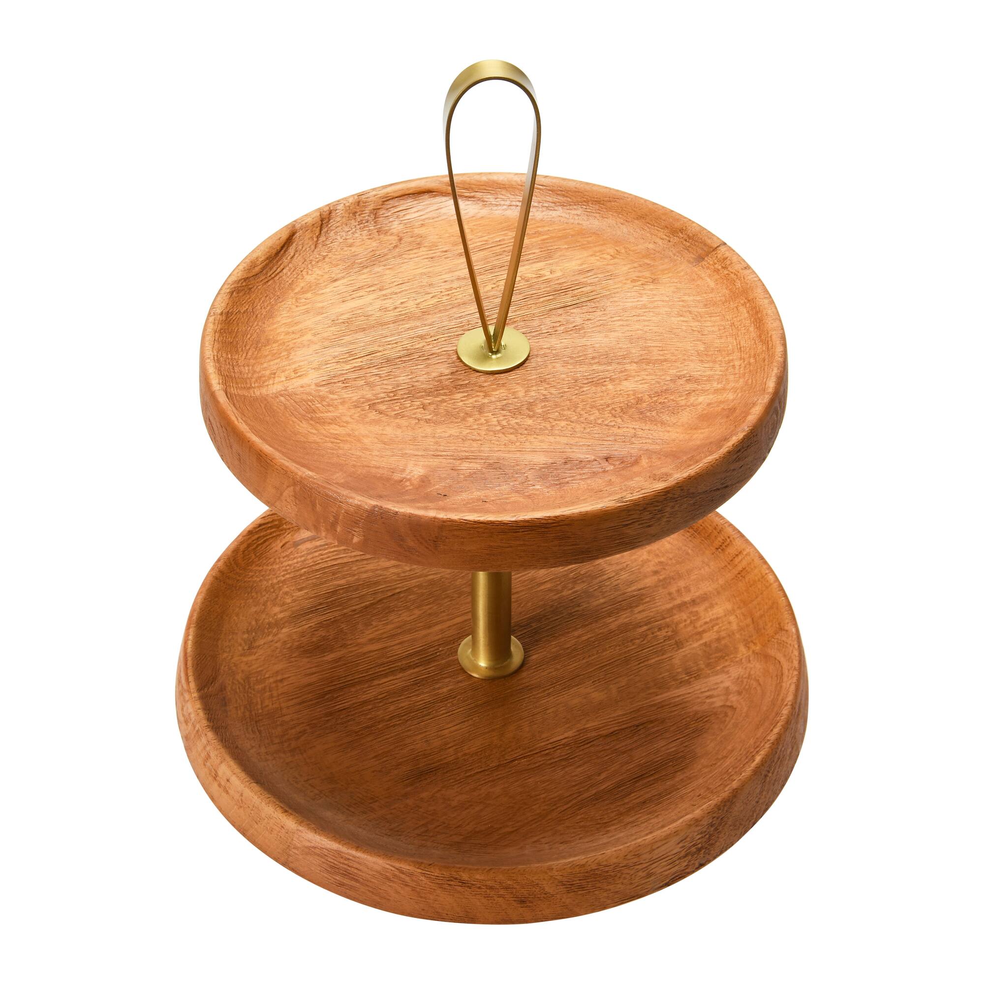 Hello Honey® 14" Natural & Gold Elegant Modern 2-Tiered Tray